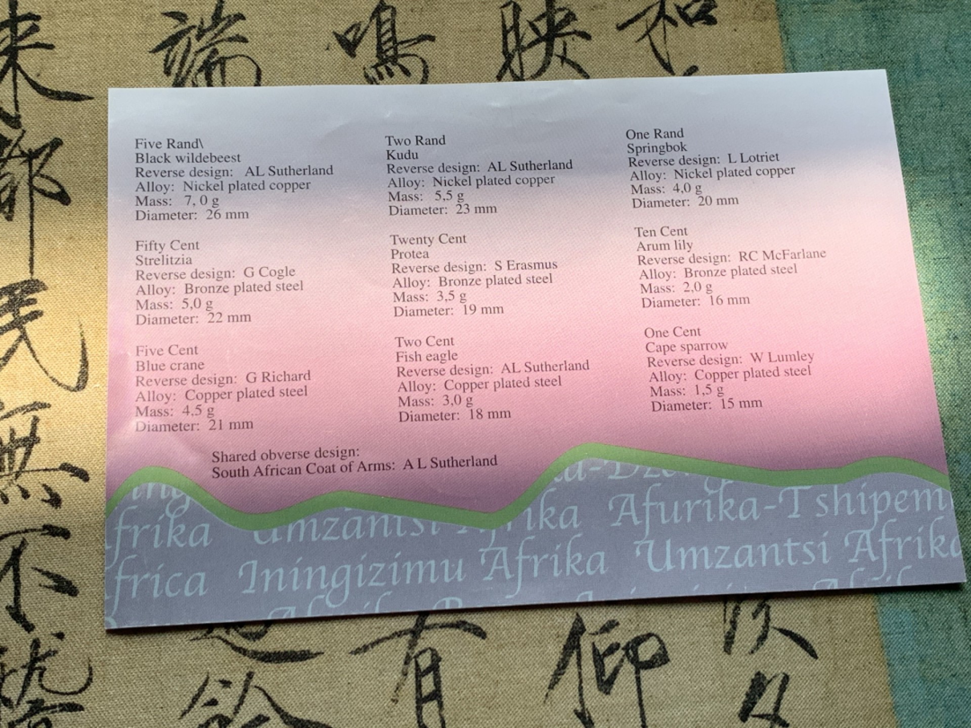 《竞宝斋》第46场-本周日，周一2场连拍（全场顺丰包邮） 南非1996年清年份原封9枚套币BU 1分-5兰特