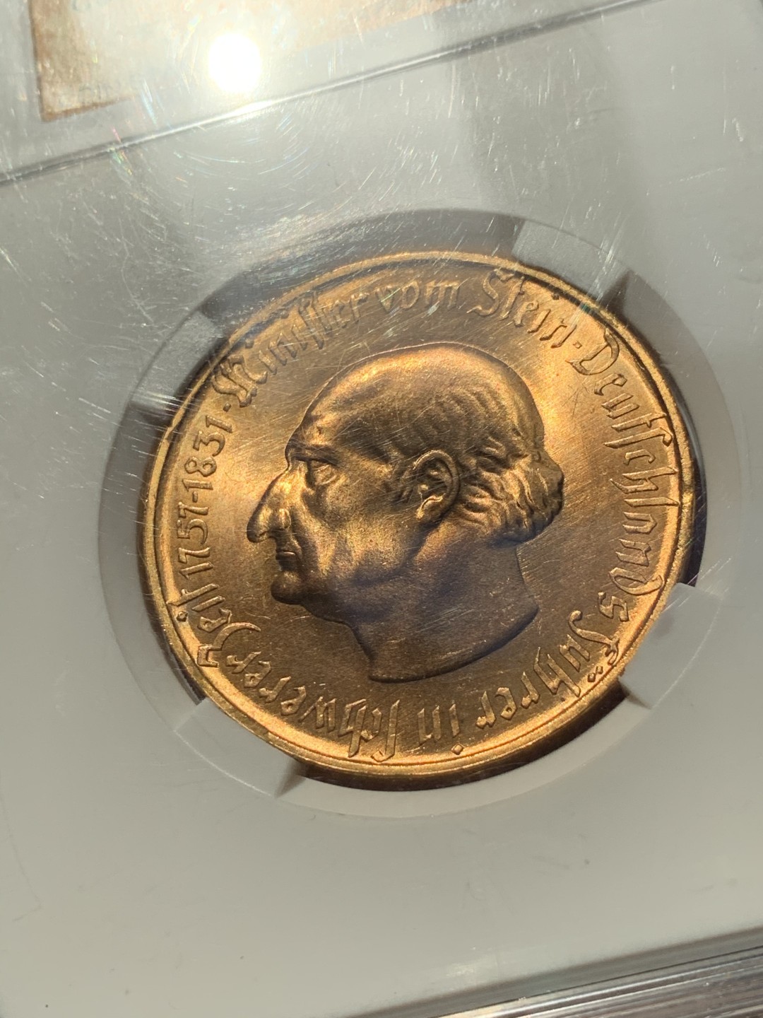 《竞宝斋》第46场-本周日，周一2场连拍（全场顺丰包邮） CSIS-GREAT MS66 德国 1923年 威斯特法伦紧急状态10000马克镀金铜币 信泰评级成立初始裸币送评的一枚，信泰初期严评