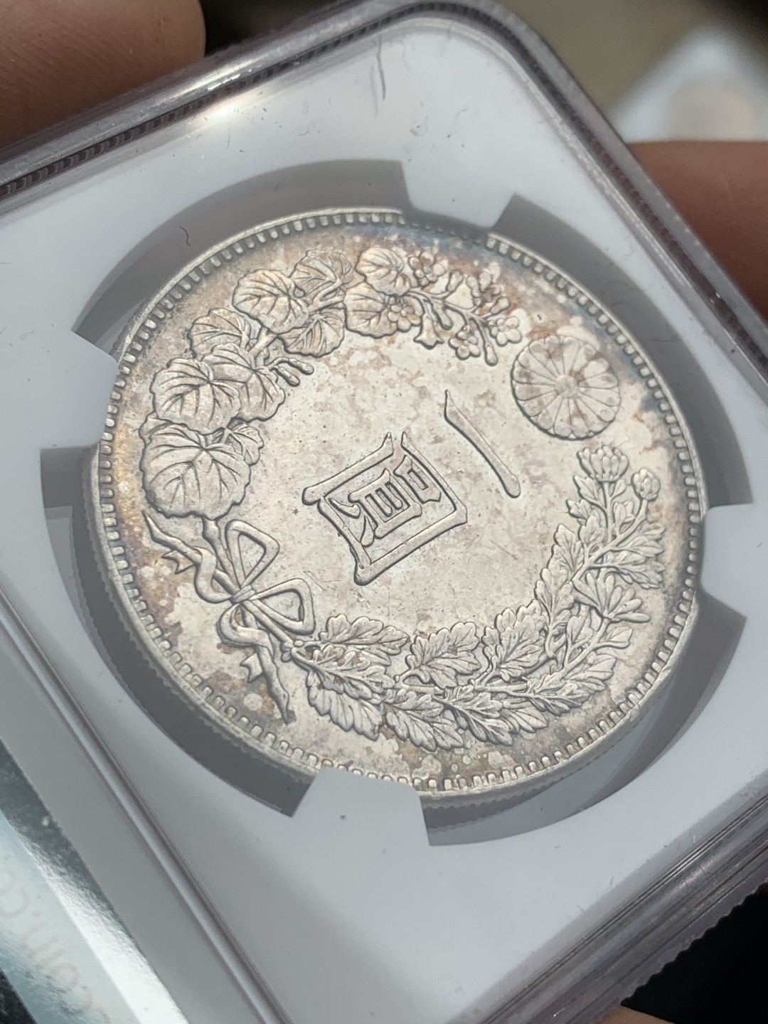 《竞宝斋》第46场-本周日，周一2场连拍（全场顺丰包邮） NGC 评级 日本 1888年 明治21年 原光五彩  日龙 壹元 银币