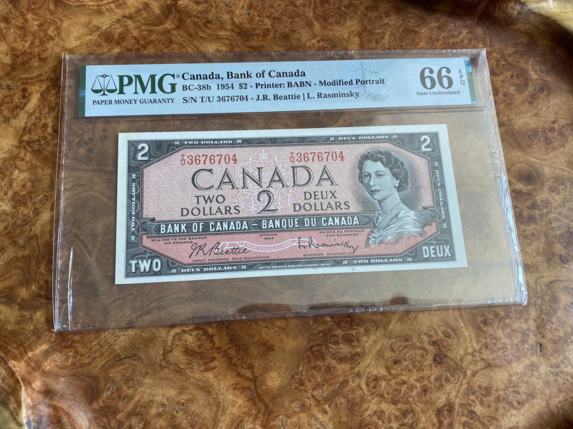 Chase Auction 第6期- - 中外纸币、硬币、民国钞联拍！ 1954年加拿大2加元，PMG66分！