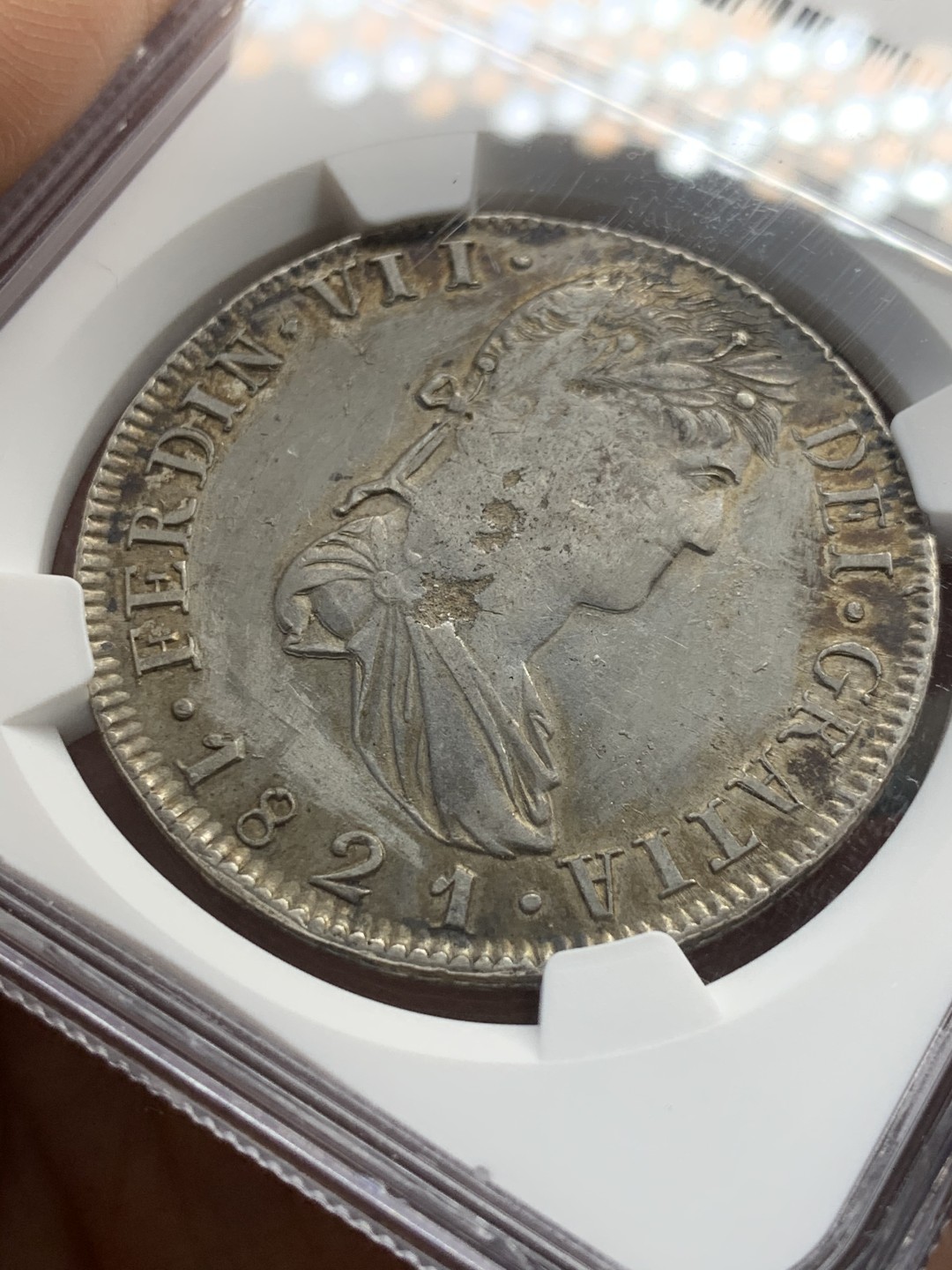 《竞宝斋》第46场-本周日，周一2场连拍（全场顺丰包邮） NGC-XFD  墨西哥内战双柱 萨斯特卡斯ZS厂  1821 8 里亚尔  原味  内战币少