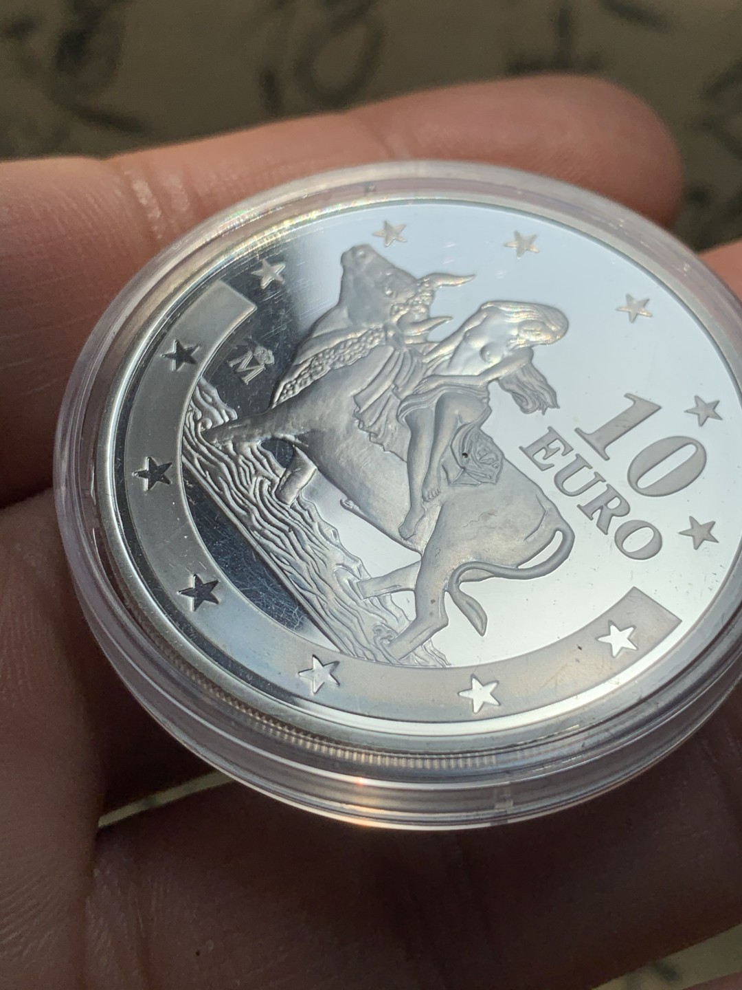 《竞宝斋》第46场-本周日，周一2场连拍（全场顺丰包邮） 2003年 西班牙 欧洲女神骑牛银币 10欧元