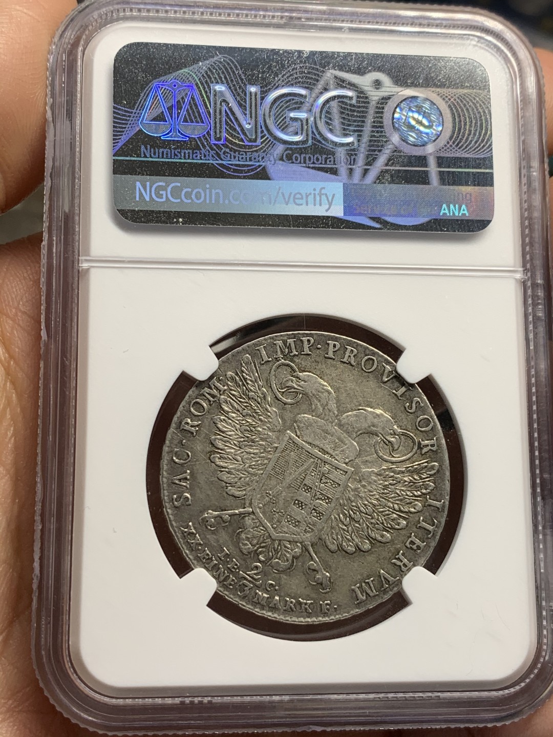 《竞宝斋》第46场-本周日，周一2场连拍（全场顺丰包邮） NGC 评级 德国萨克森 1792年 2/3 泰勒 银币 细节非常的好