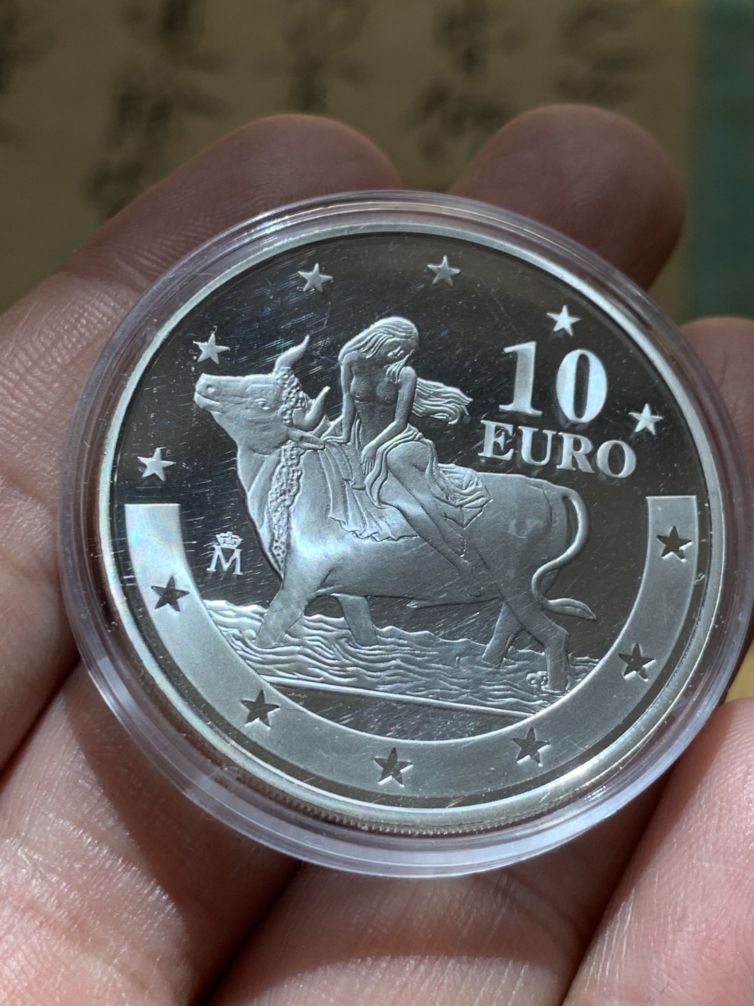 《竞宝斋》第46场-本周日，周一2场连拍（全场顺丰包邮） 2003年 西班牙 欧洲女神骑牛银币 10欧元