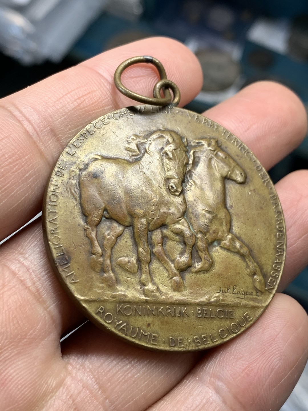 《竞宝斋》第46场-本周日，周一2场连拍（全场顺丰包邮） 1912年比利时列日大铜章 原味带环