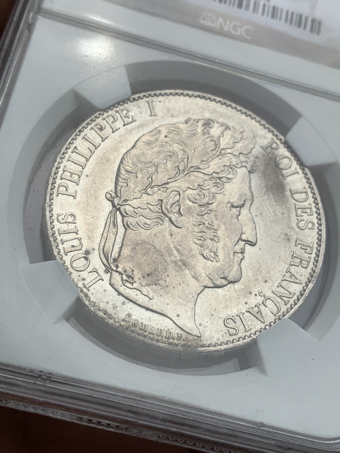 《竞宝斋》第46场-本周日，周一2场连拍（全场顺丰包邮） NGC MS61 1847年法国路易菲利普5法郎  难得分数