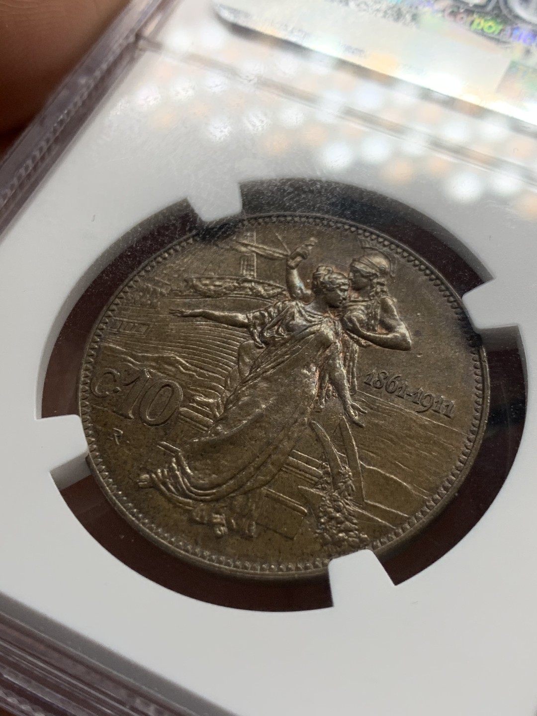 《竞宝斋》第46场-本周日，周一2场连拍（全场顺丰包邮） NGC MS63 BN 意大利 1911 年 10分 托奶 大铜币 高分好状态