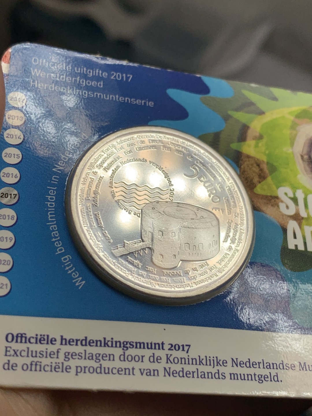 《竞宝斋》第46场-本周日，周一2场连拍（全场顺丰包邮） 2017年荷兰阿姆斯特丹5欧元精制银币（人物为：泽瓦尔维尔德）
