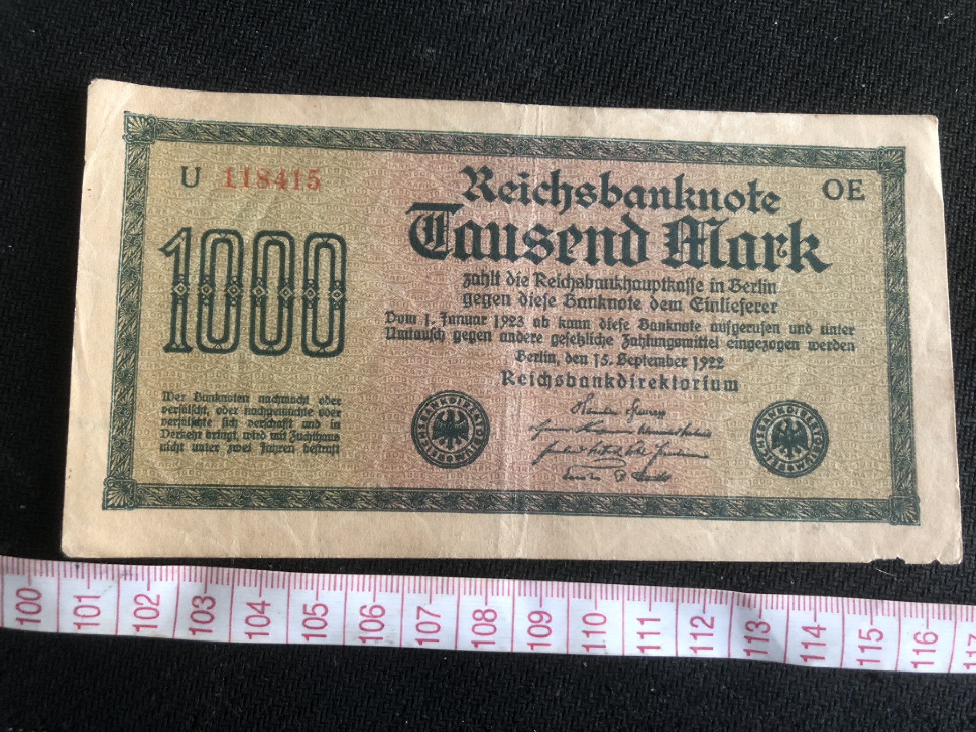 【保诚微拍】【全场包邮】第23期 【德国紧急时期纸币】 【纸币】德国 1922年 1000马克 水印2
