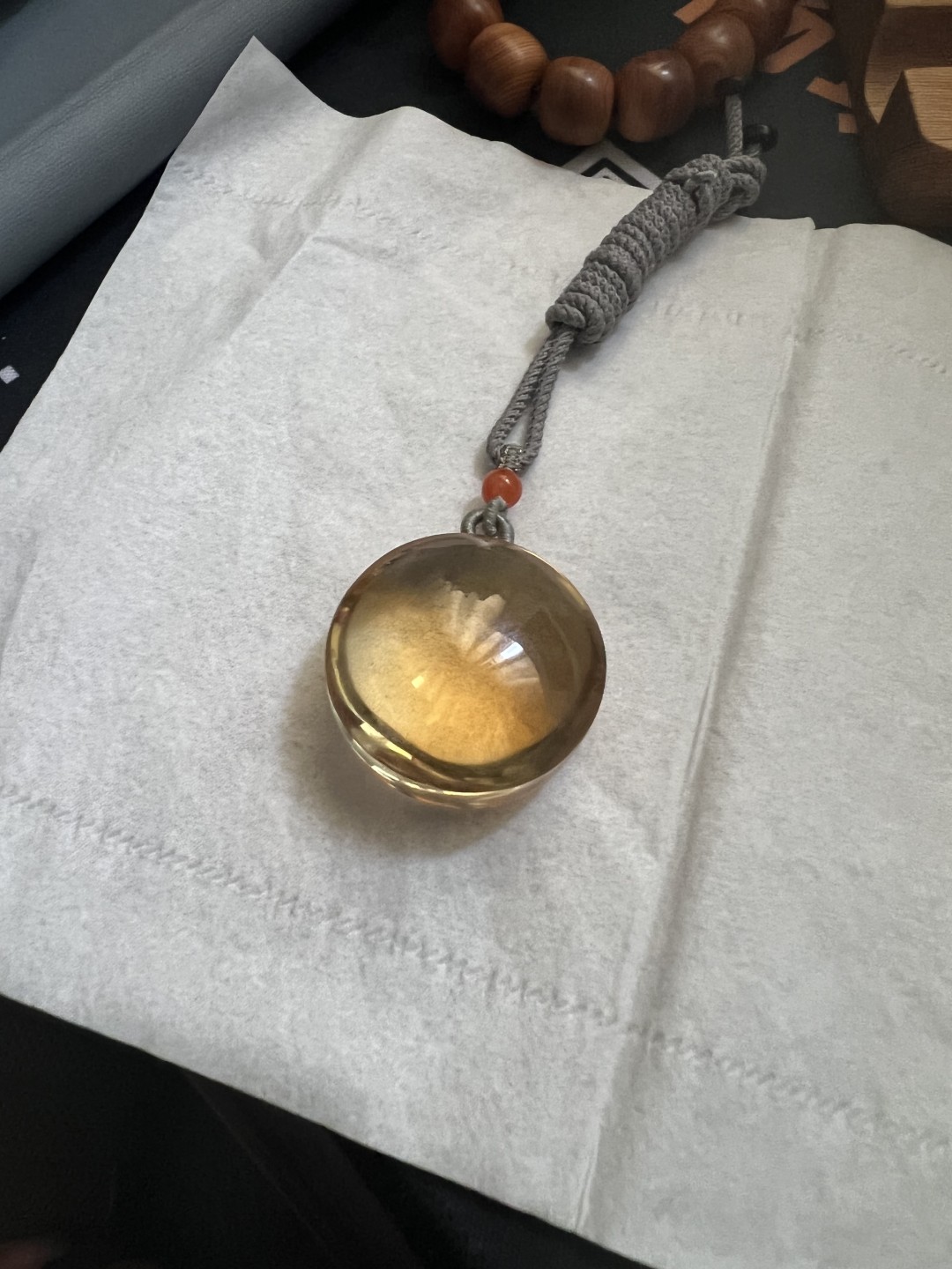 天然黄水晶扁圆挂件