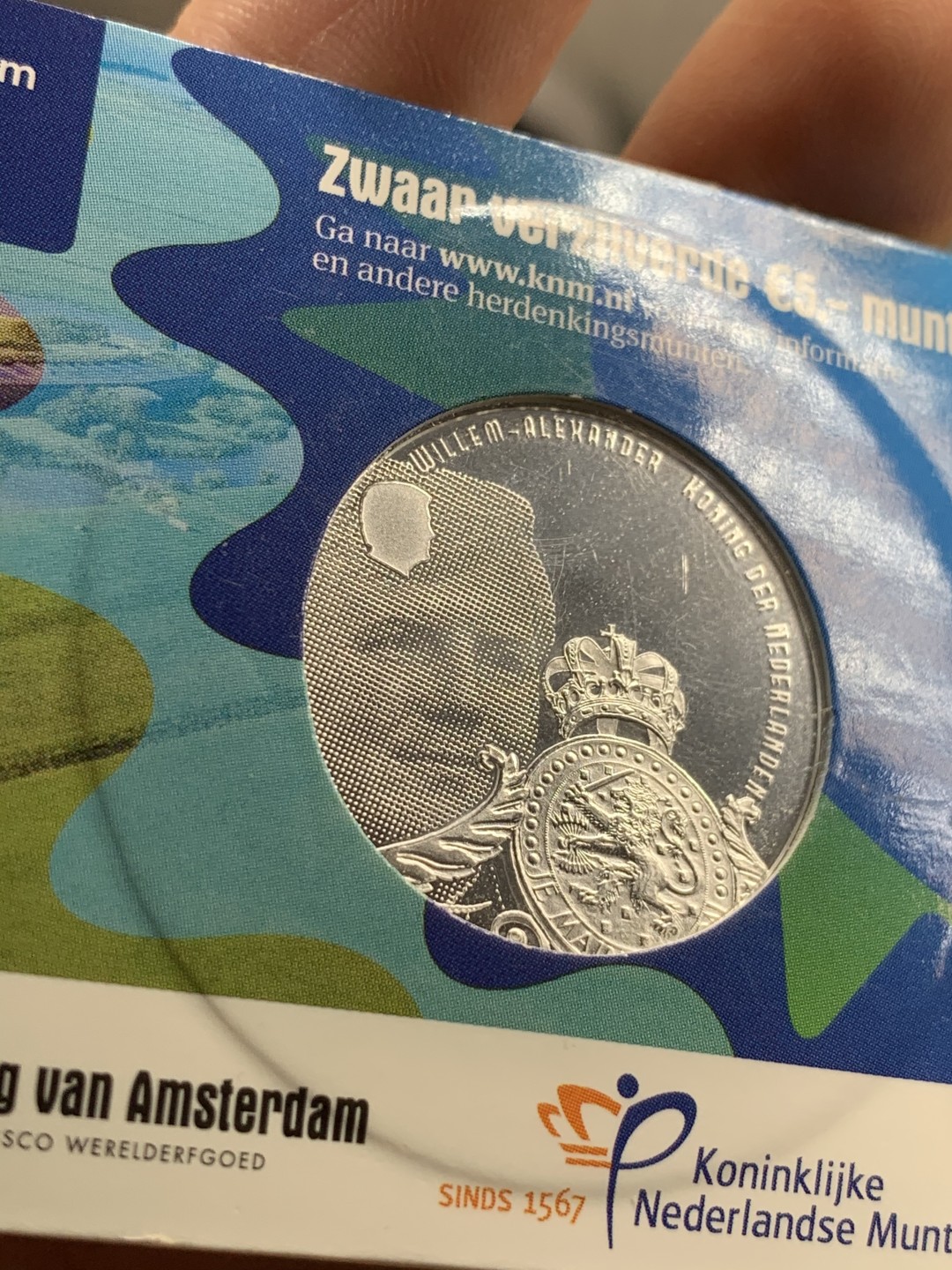 《竞宝斋》第46场-本周日，周一2场连拍（全场顺丰包邮） 2017年荷兰阿姆斯特丹5欧元精制银币（人物为：泽瓦尔维尔德）