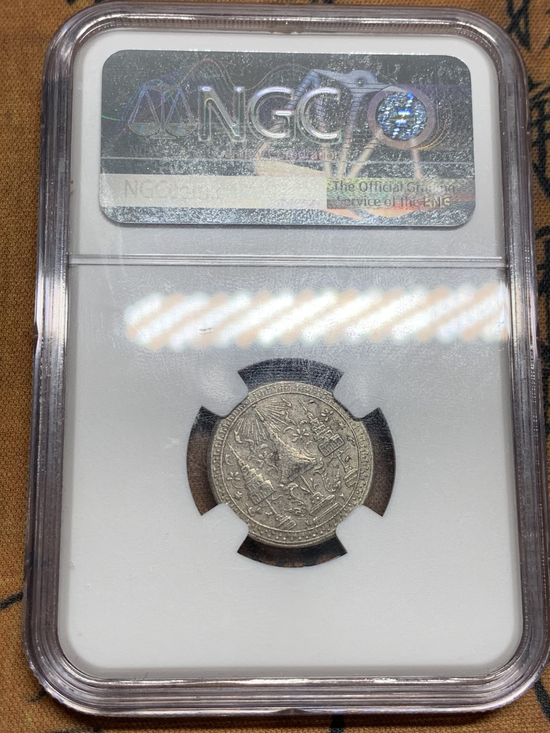 《竞宝斋》第46场-本周日，周一2场连拍（全场顺丰包邮） NGC AU55 1860泰国大象 1/4铢 银币 稀缺品种