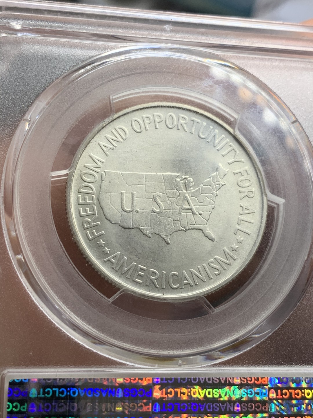 《竞宝斋》第46场-本周日，周一2场连拍（全场顺丰包邮） PCGS MS65 美国 1953年 布克华盛顿50分银币  非常好的状态