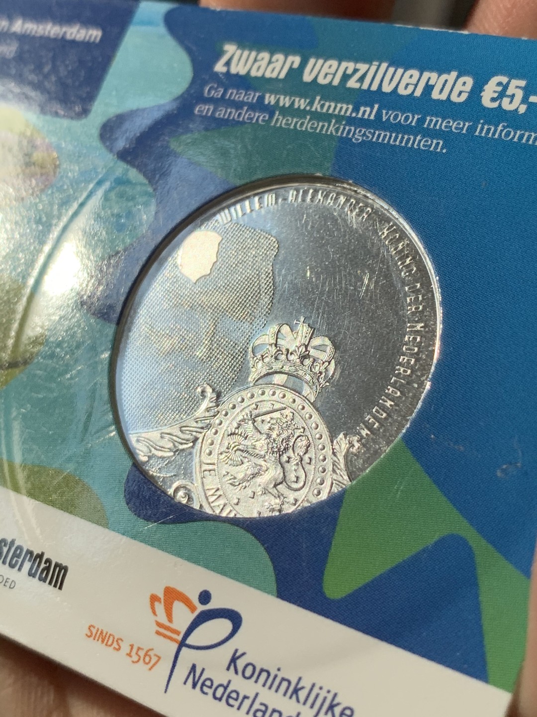 《竞宝斋》第46场-本周日，周一2场连拍（全场顺丰包邮） 2017年荷兰阿姆斯特丹5欧元精制银币（人物为：泽瓦尔维尔德）