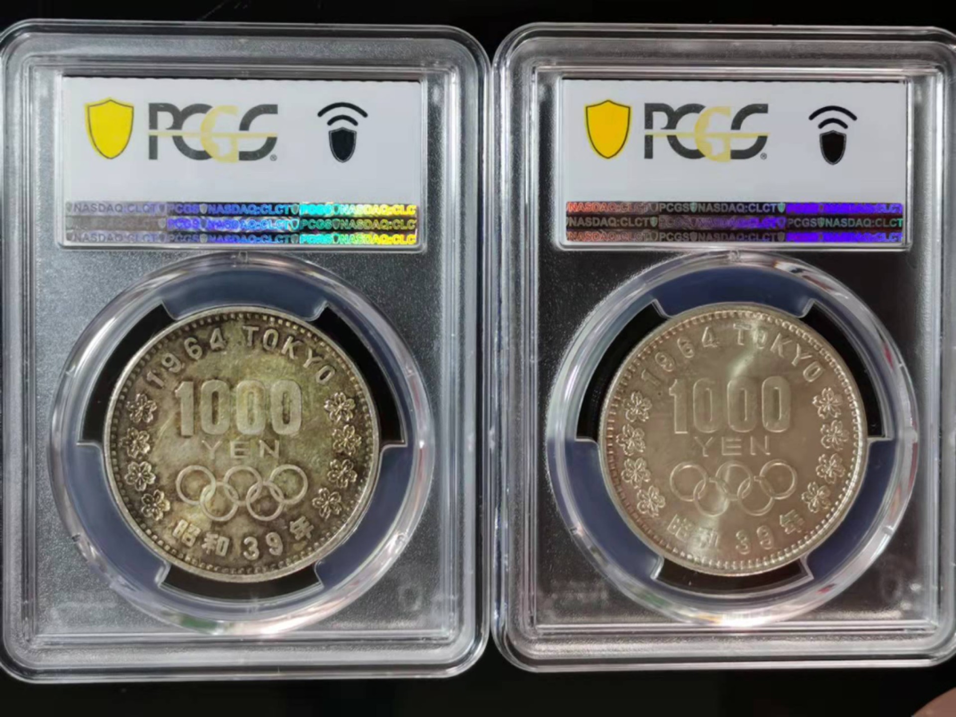 华誉王者】1966期拍卖 1964年日本银元两枚 PCGS-MS64/65 