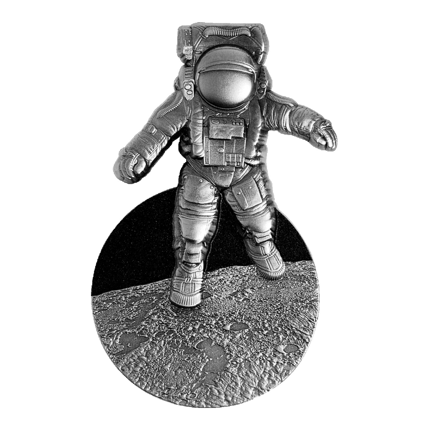 独行月球 Astronaut on the Moon  2022乍得发行 面值：10000 Francs CFA 材质：2oz银 发行量：500枚 尺寸：34*60mm   5月上旬左右