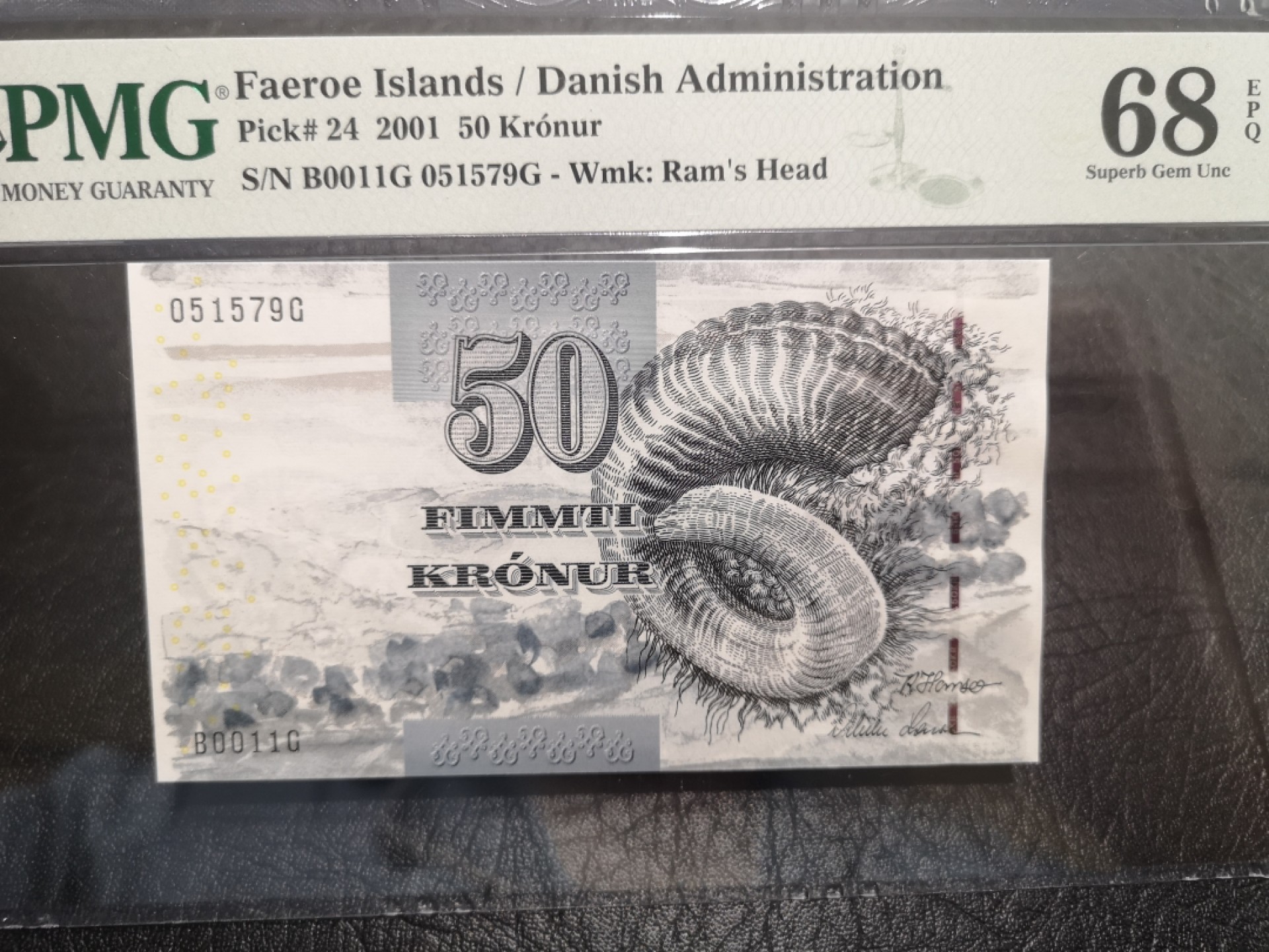 外钞收藏家》第一百七十四期拍卖 2001年法罗群岛50克朗 PMG68 初版
