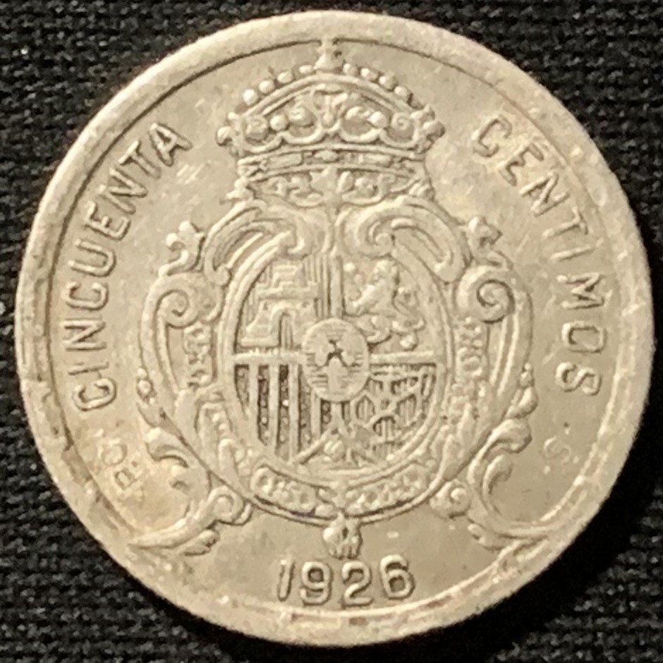 紫瑗钱币——第194期拍卖 西班牙 1926年 阿方索十三世 50分 2.5克 0.835银