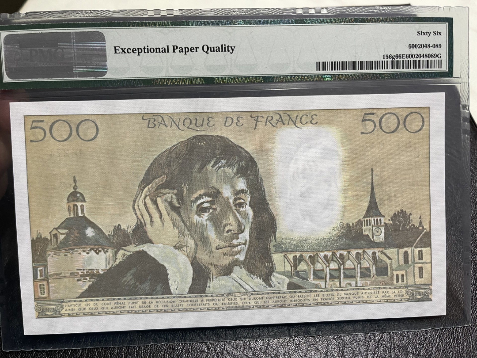 外钞收藏家》第一百七十四期拍卖 1988年法国500法郎 PMG66 大票幅