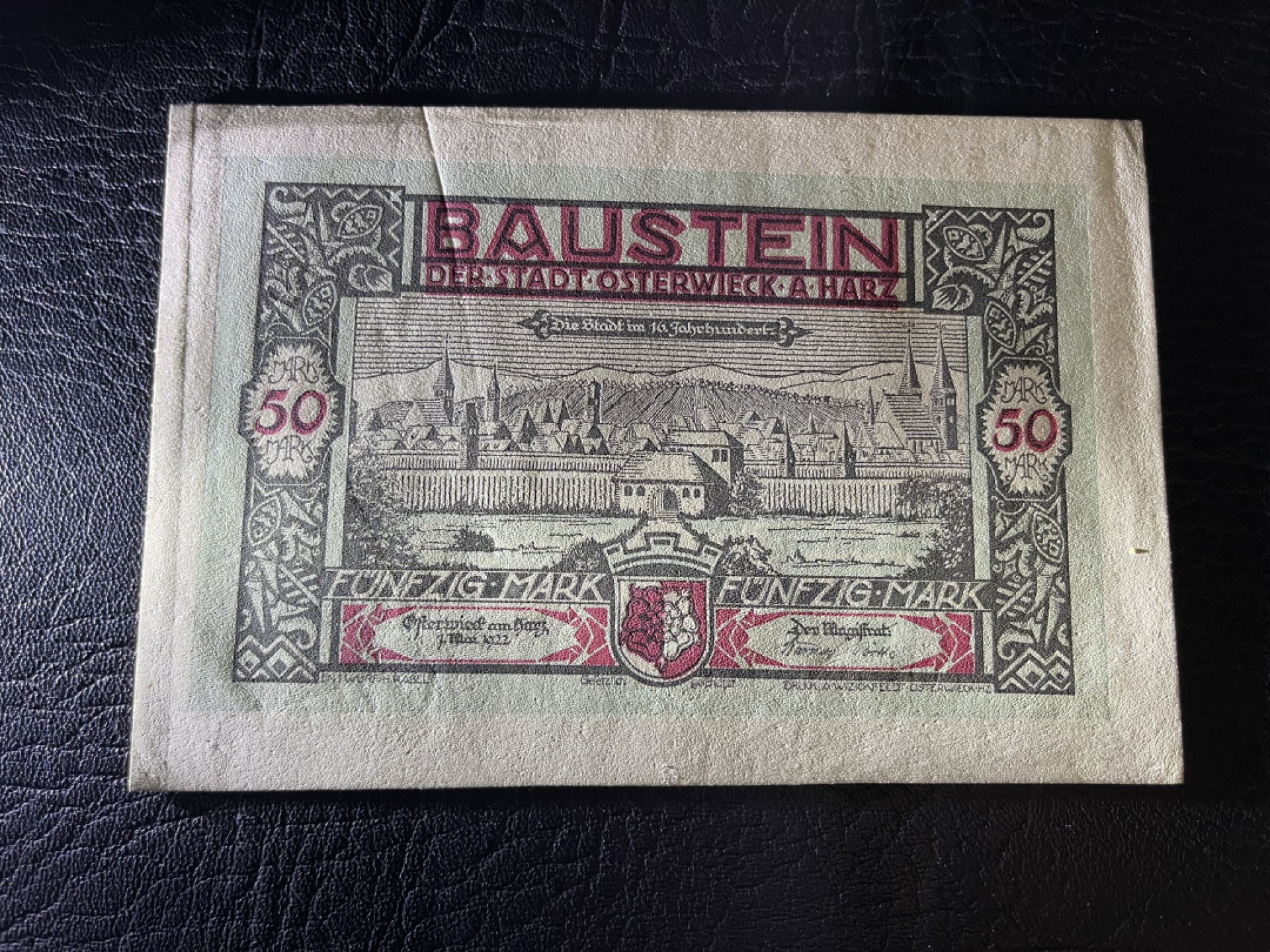 外钞收藏家》第一百七十四期拍卖 德国1922年羊皮钞票 50马克 AU品相