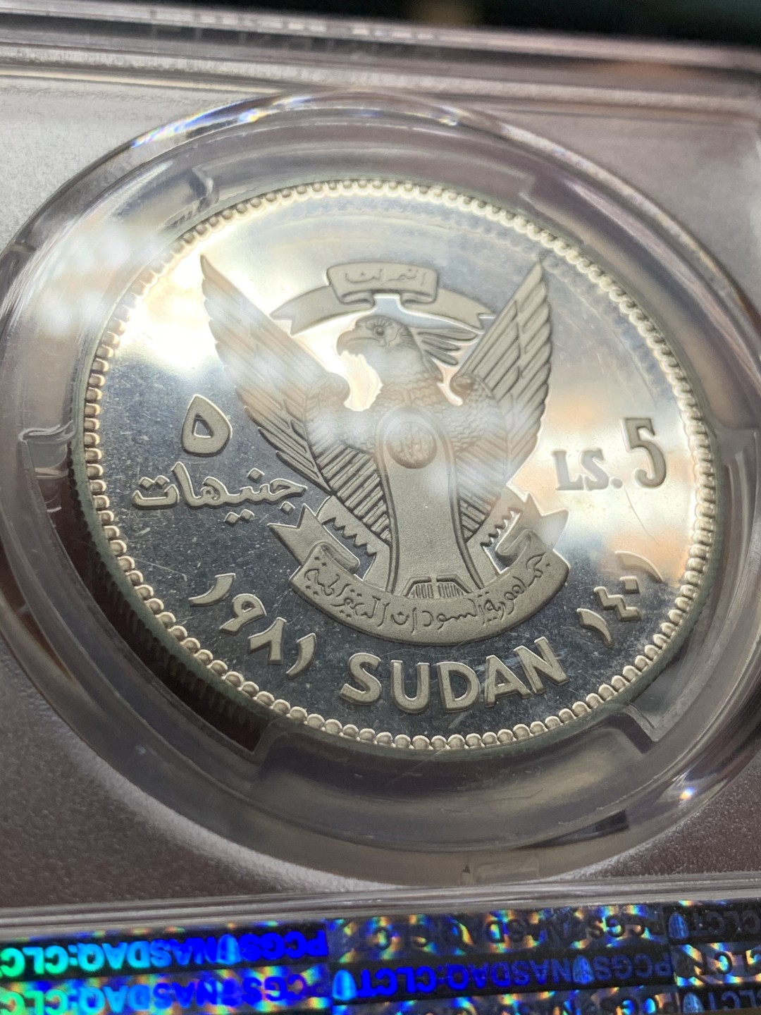 《竞宝斋》第47场-本周日，周一2场连拍（全场不限金额包邮） PCGS-PR66DDCAM 苏丹 1981年儿童年精制镜面5镑纪念币 镜面底板 设计精美 发行量35000枚