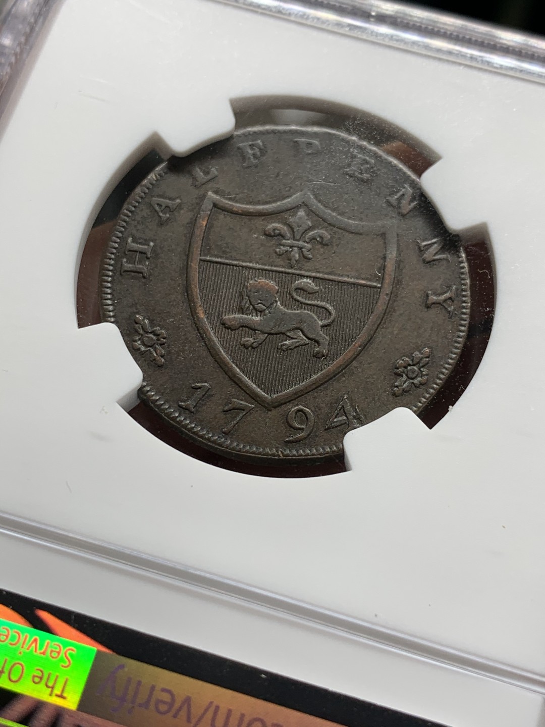 《竞宝斋》第47场-本周日，周一2场连拍（全场不限金额包邮） NGC XF45 英国1794年开夏郡 兰卡斯特省 半便士 代用币 TOKEN