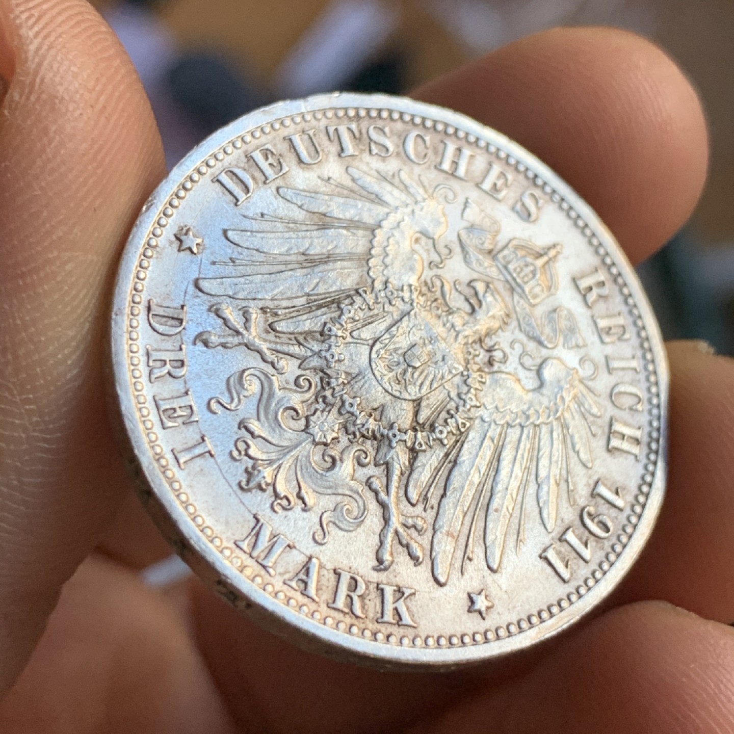 《竞宝斋》第47场-本周日，周一2场连拍（全场不限金额包邮） 底光 好品 德国 符腾堡 1911年 金婚3马克 银币