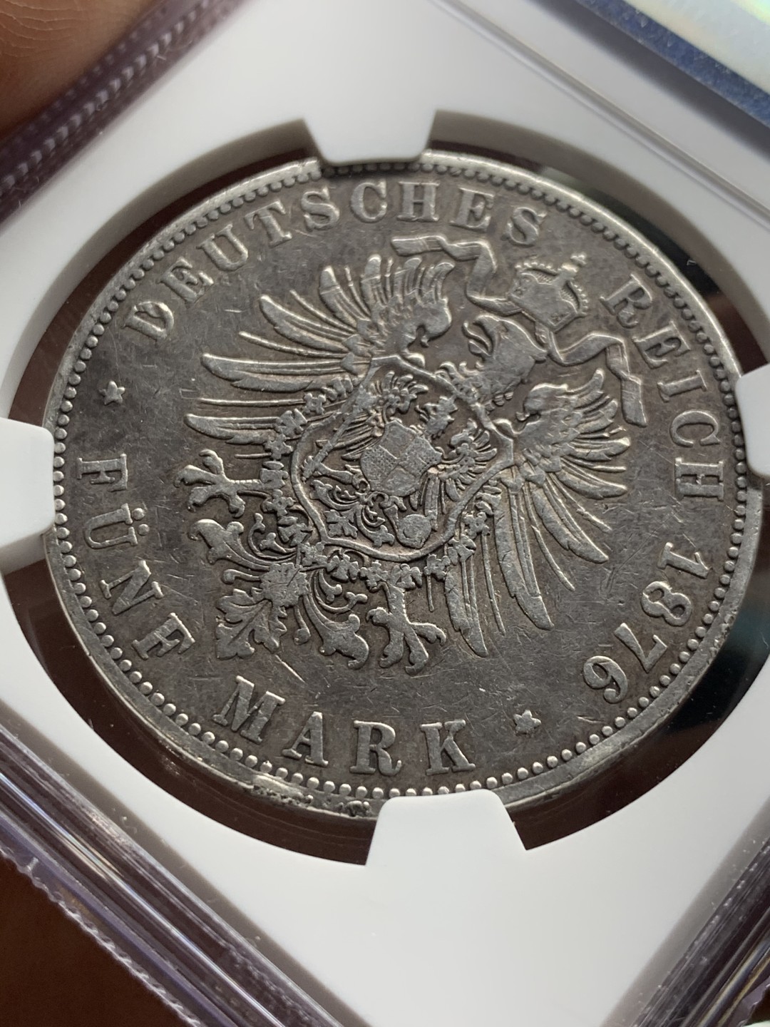 《竞宝斋》第47场-本周日，周一2场连拍（全场不限金额包邮） 1876年J汉堡短翅5马克NGC VF-DETAILS