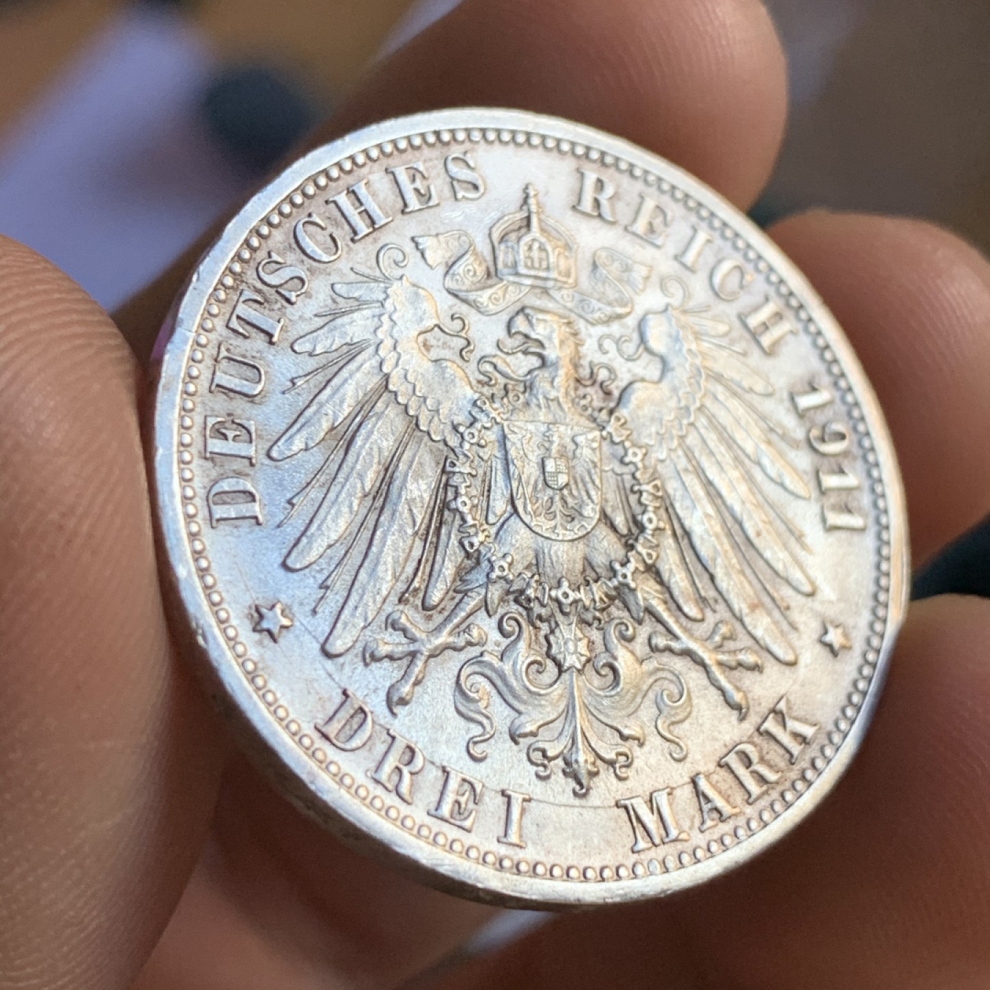 《竞宝斋》第47场-本周日，周一2场连拍（全场不限金额包邮） 底光 好品 德国 符腾堡 1911年 金婚3马克 银币