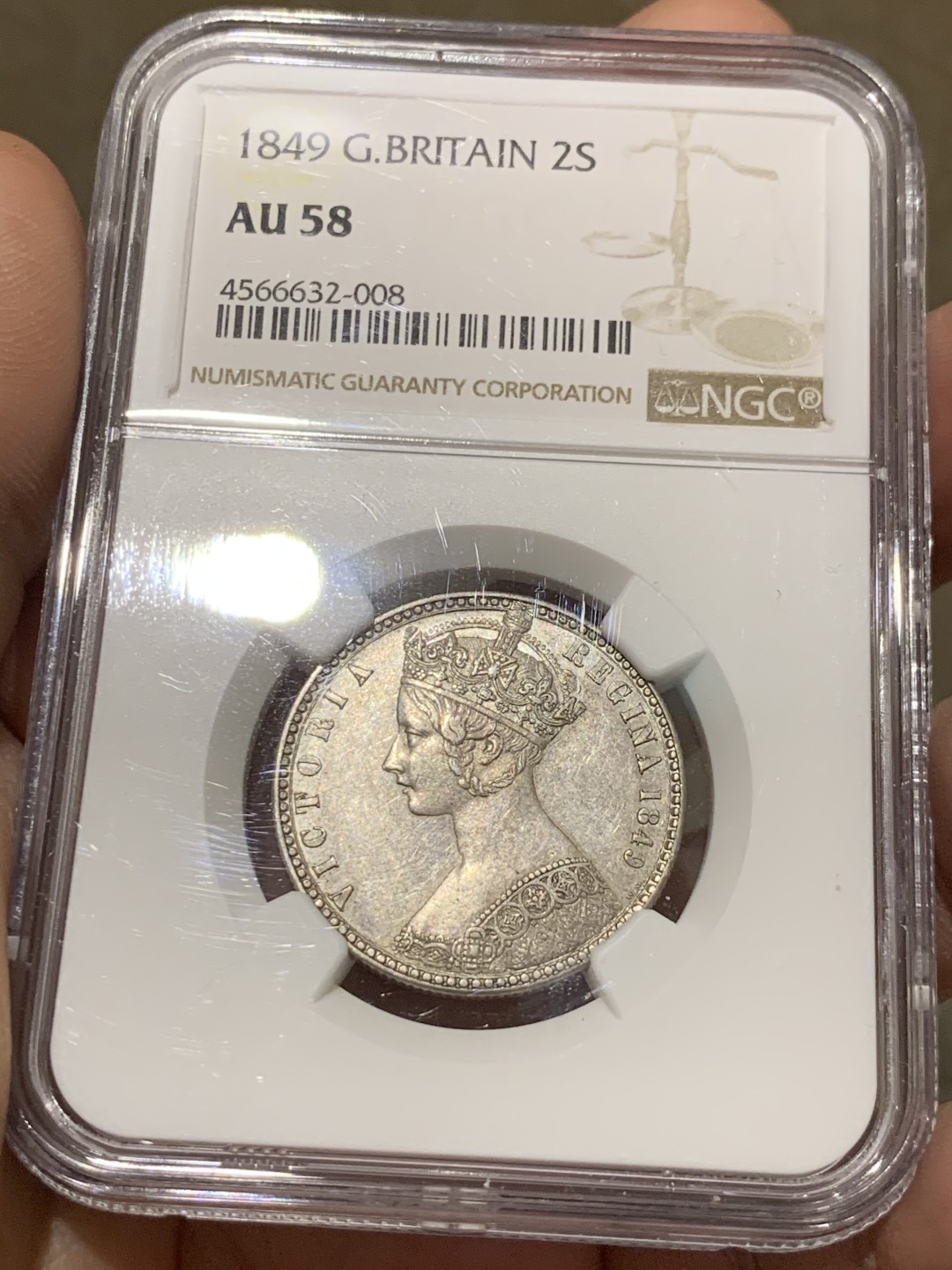 《竞宝斋》第47场-本周日，周一2场连拍（全场不限金额包邮） NGC-AU58 英国 1849 无神弗洛林，淡彩，经典品种，不容错过
