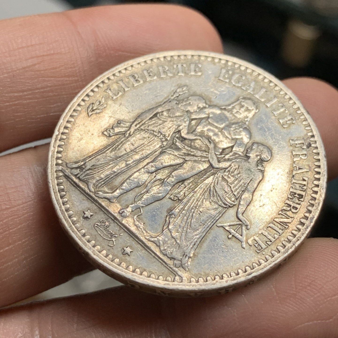 《竞宝斋》第47场-本周日，周一2场连拍（全场不限金额包邮） 法国 1877-K年 大力神 5法郎 大银币 较少厂名 细节不错