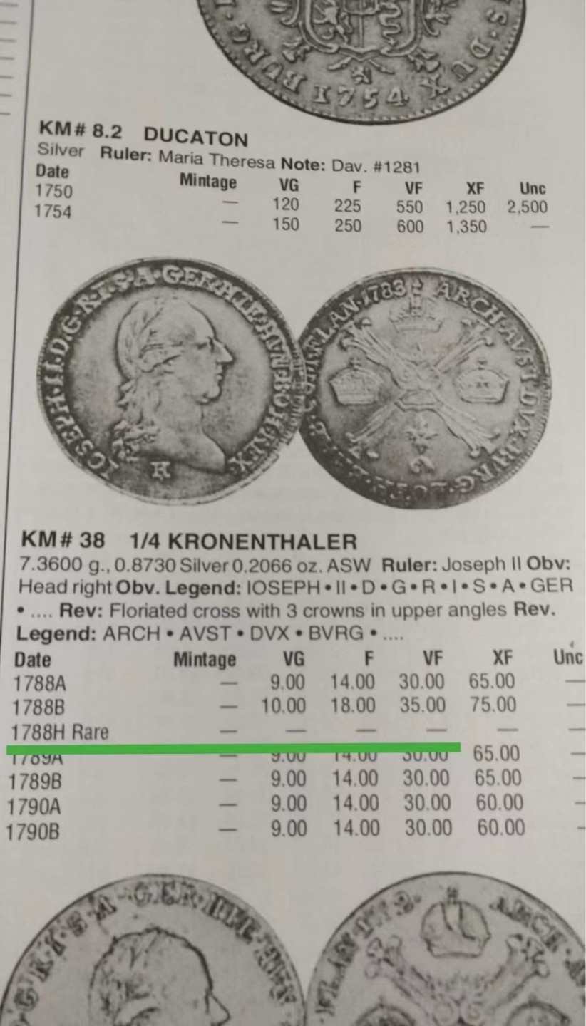 《竞宝斋》第47场-本周日，周一2场连拍（全场不限金额包邮） NGC AU  1788年H版奥属荷兰1/4KT银币 克兰斯目录无定价