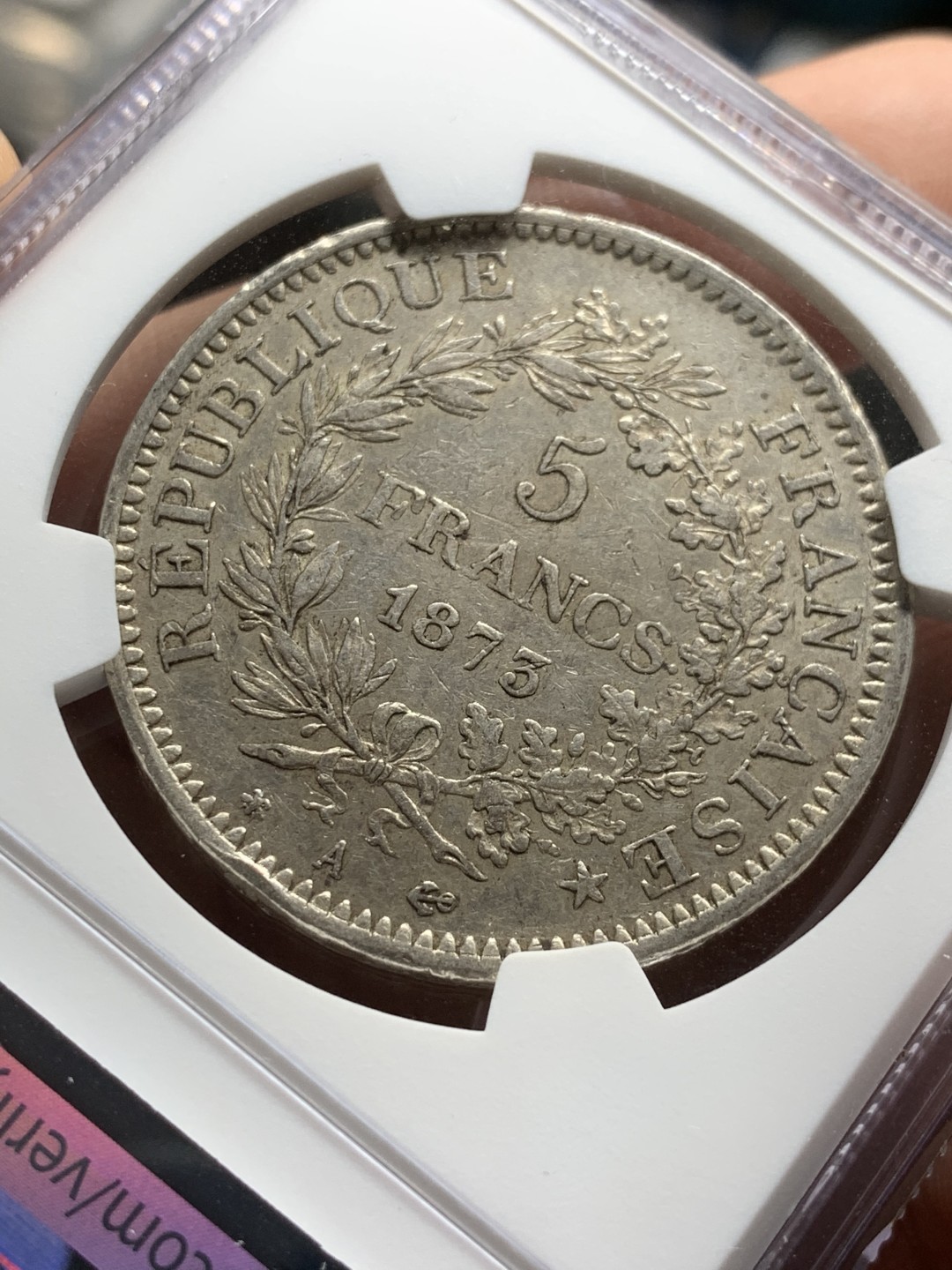 《竞宝斋》第47场-本周日，周一2场连拍（全场不限金额包邮） NGC AU50 法国 1873年 大力神5法郎 银币