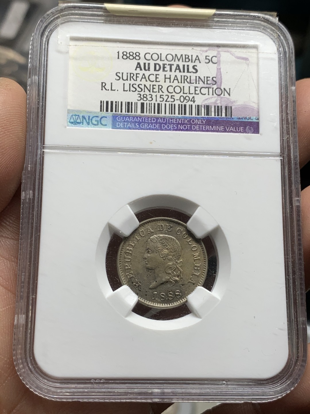 《竞宝斋》第47场-本周日，周一2场连拍（全场不限金额包邮） NGC SURFACE HAIRLINES 哥伦比亚 1888年 5分镍币 R.L.LISSNER名家旧藏 该枚来自2014年8月美国cngcoins专场拍卖会