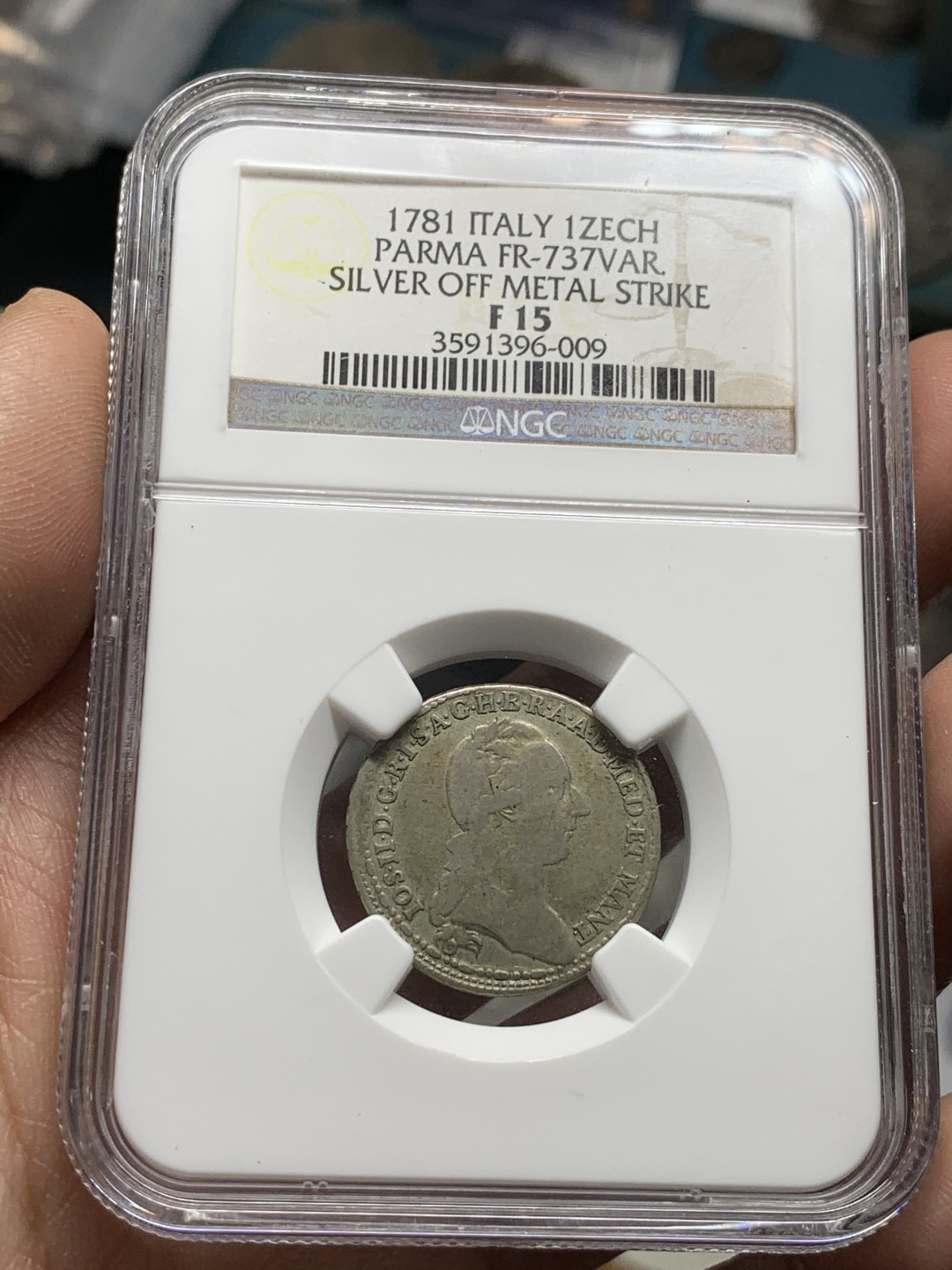 《竞宝斋》第47场-本周日，周一2场连拍（全场不限金额包邮） NGC F15 意大利 1781年米兰神圣皇帝约瑟夫二世1/2里拉银币 盒子标错 应该不是parma 而应该是milan 非常少见