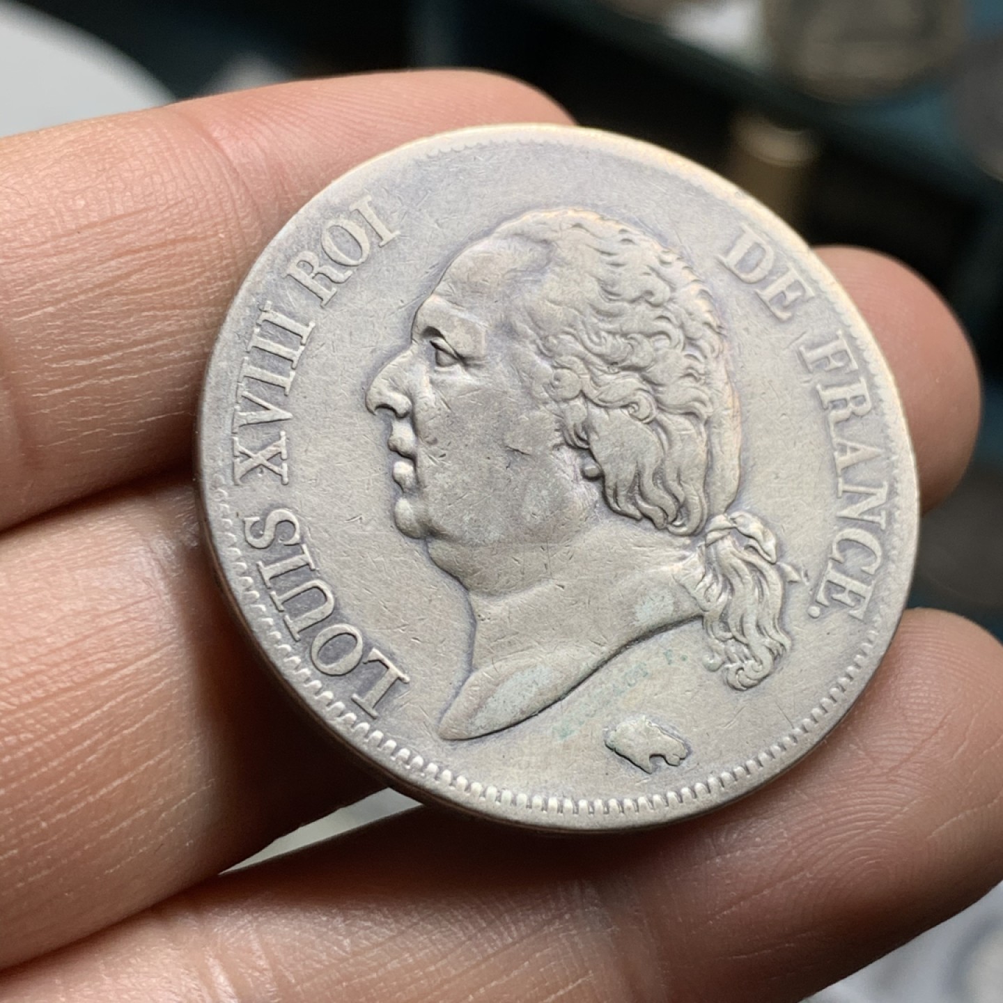 《竞宝斋》第47场-本周日，周一2场连拍（全场不限金额包邮） 法国 1822-A年 巴黎厂 路易十八 5法郎 大银币 热门品种