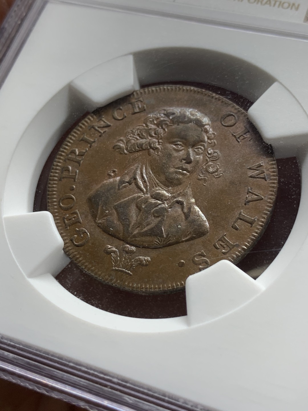 《竞宝斋》第47场-本周日，周一2场连拍（全场不限金额包邮） NGC AU58 1790年英国 米德塞斯半便士TOKEN 君主经典款，乔治四世代用币，比较少见品种