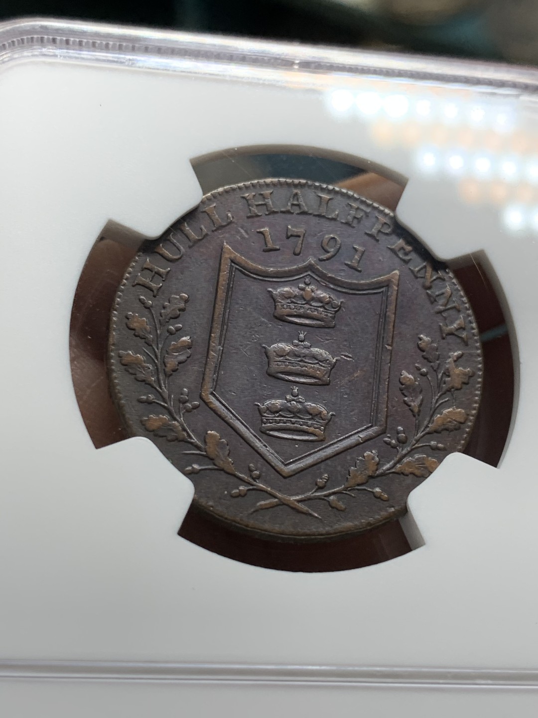 《竞宝斋》第47场-本周日，周一2场连拍（全场不限金额包邮） NGC XF 英国 约克郡 1791年 半便士 代币 token