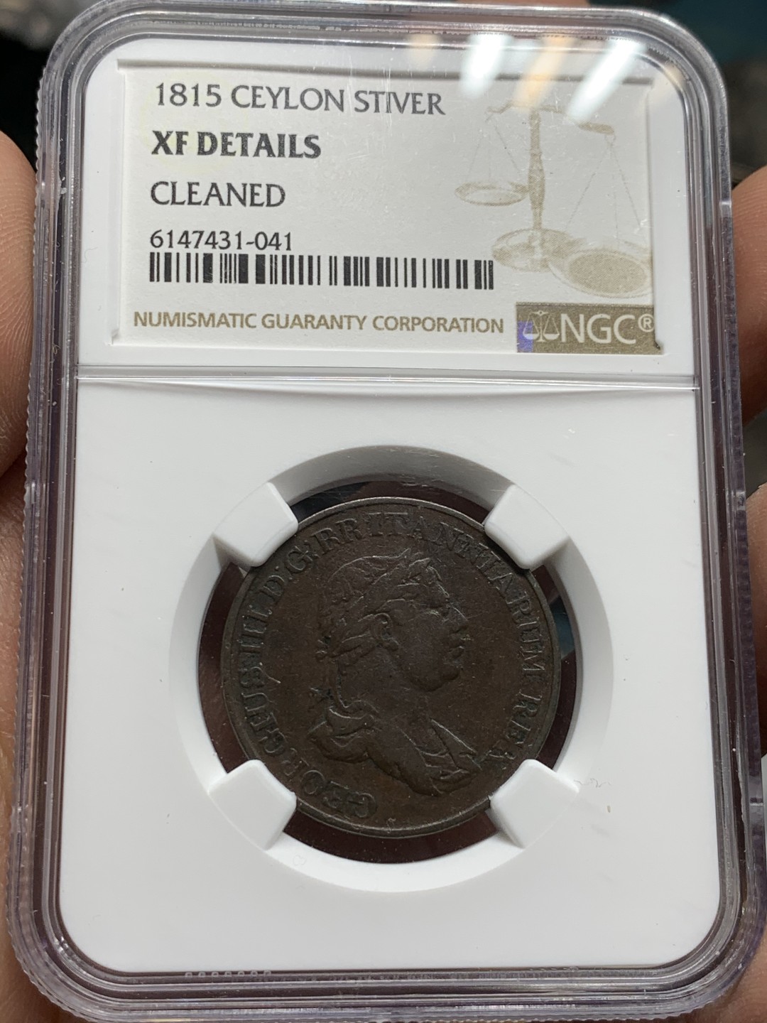 《竞宝斋》第47场-本周日，周一2场连拍（全场不限金额包邮） NGC XFD 英属 1815 锡兰 大象  S 原味好品