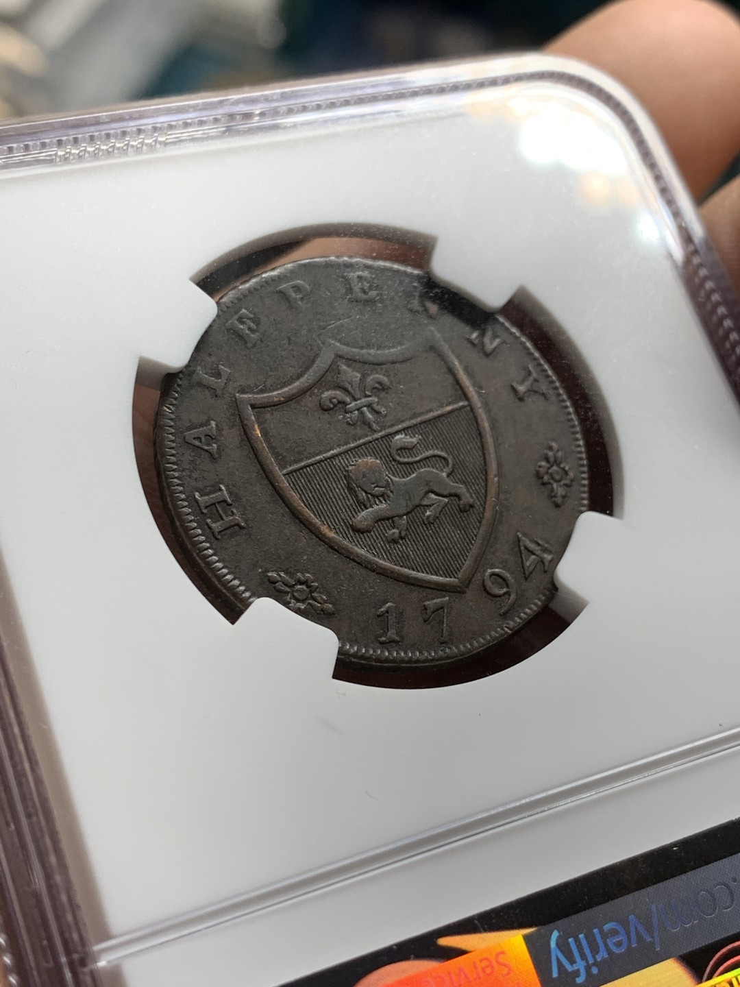 《竞宝斋》第47场-本周日，周一2场连拍（全场不限金额包邮） NGC XF45 英国1794年开夏郡 兰卡斯特省 半便士 代用币 TOKEN