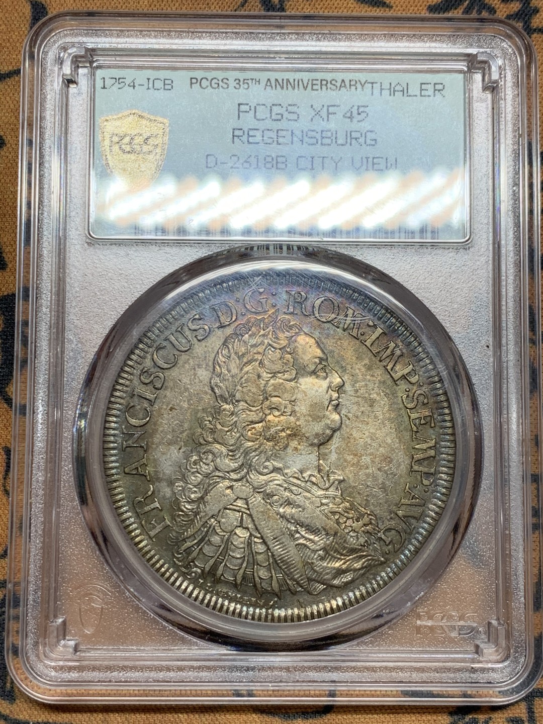 《竞宝斋》第47场-本周日，周一2场连拍（全场不限金额包邮） 1754年德国雷根斯堡城市景观五彩泰勒 PCGS XF45 双面五彩 PCGS35周年纪念盒