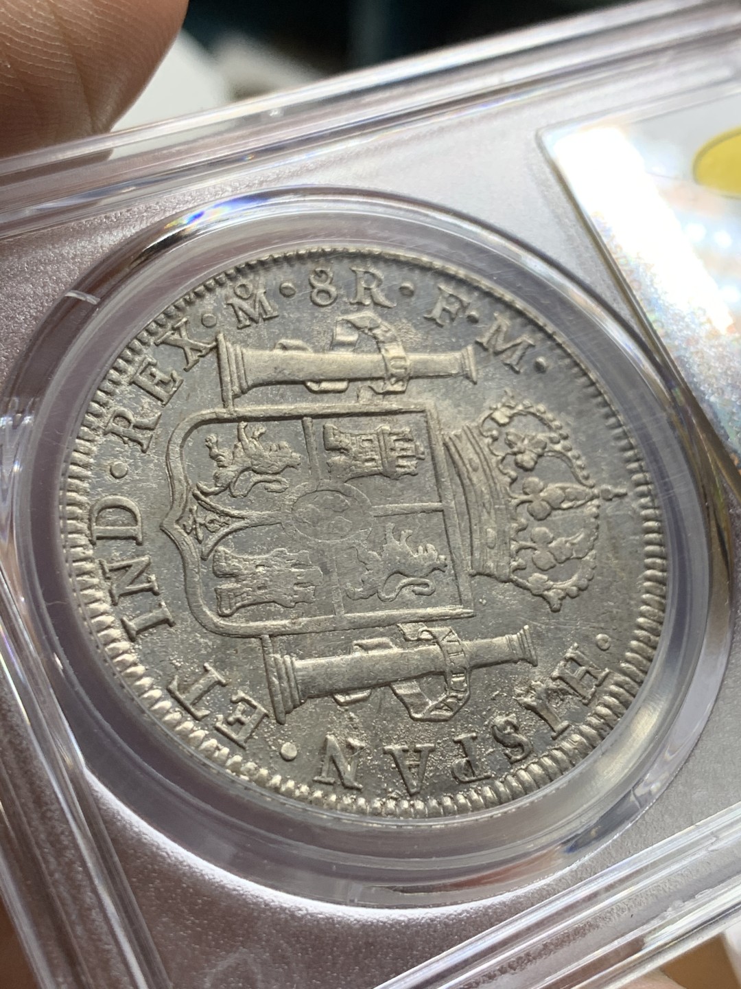 《竞宝斋》第47场-本周日，周一2场连拍（全场不限金额包邮） PCGS AUD 墨西哥 1797年 卡四 双柱银币 正反深打，状态不错