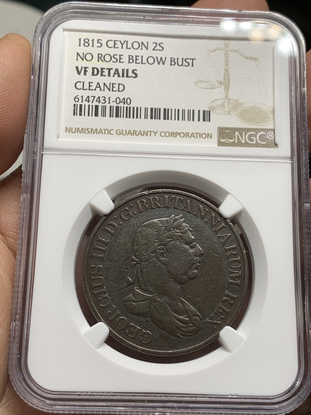 《竞宝斋》第47场-本周日，周一2场连拍（全场不限金额包邮） NGC VFD 英属 1815 锡兰 大象  2S 原味大铜币