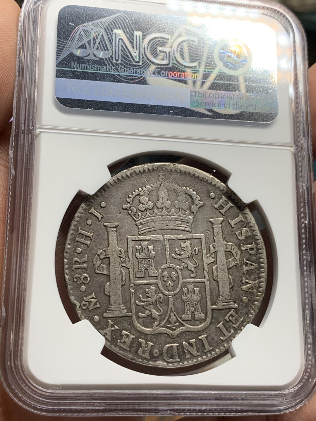 《竞宝斋》第47场-本周日，周一2场连拍（全场不限金额包邮） NGC 评级 墨西哥 1810年 费七 8R 双柱 大银币