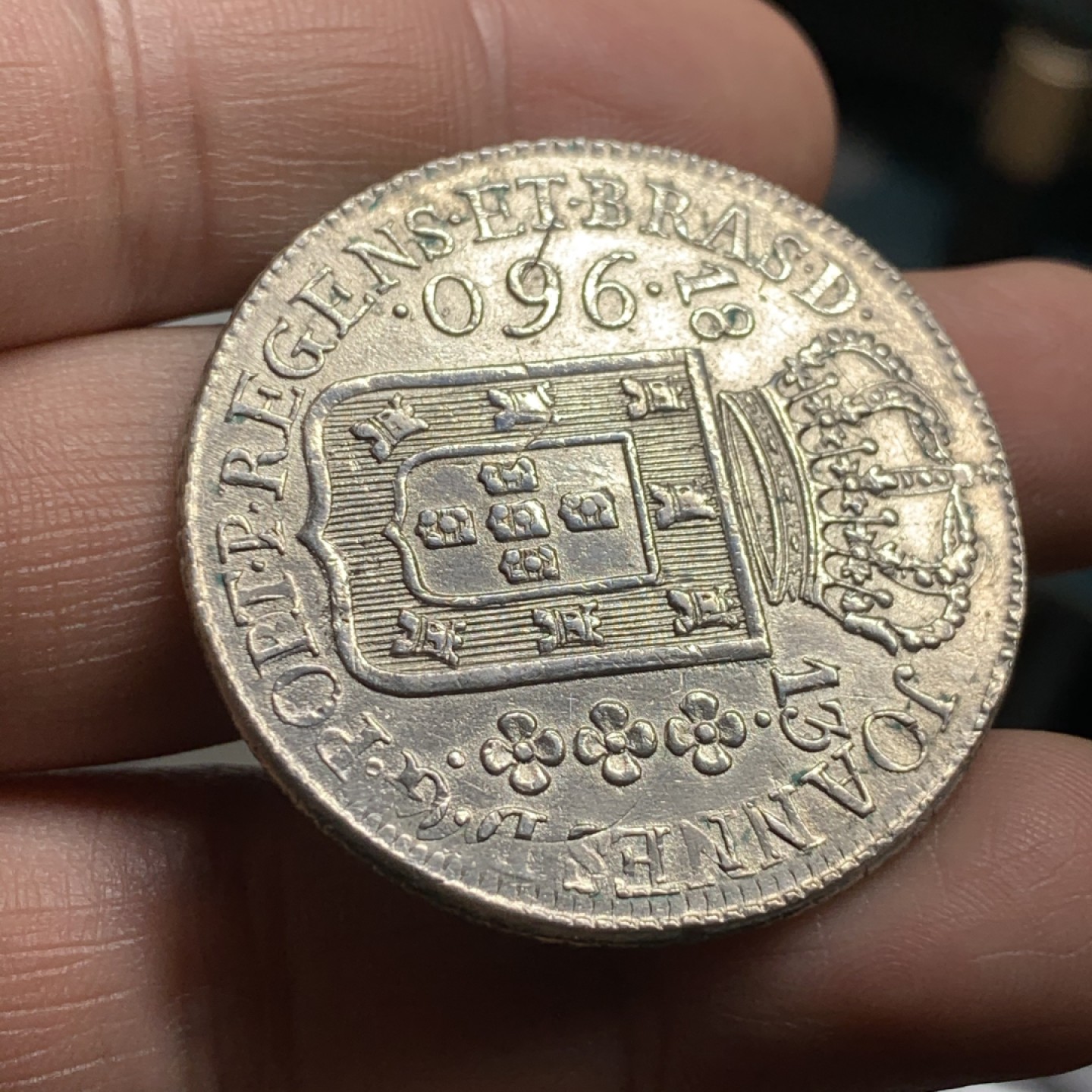 《竞宝斋》第47场-本周日，周一2场连拍（全场不限金额包邮） 巴西 1813年 960R 大银币 AU品 边缘有掉皮 不是磕碰