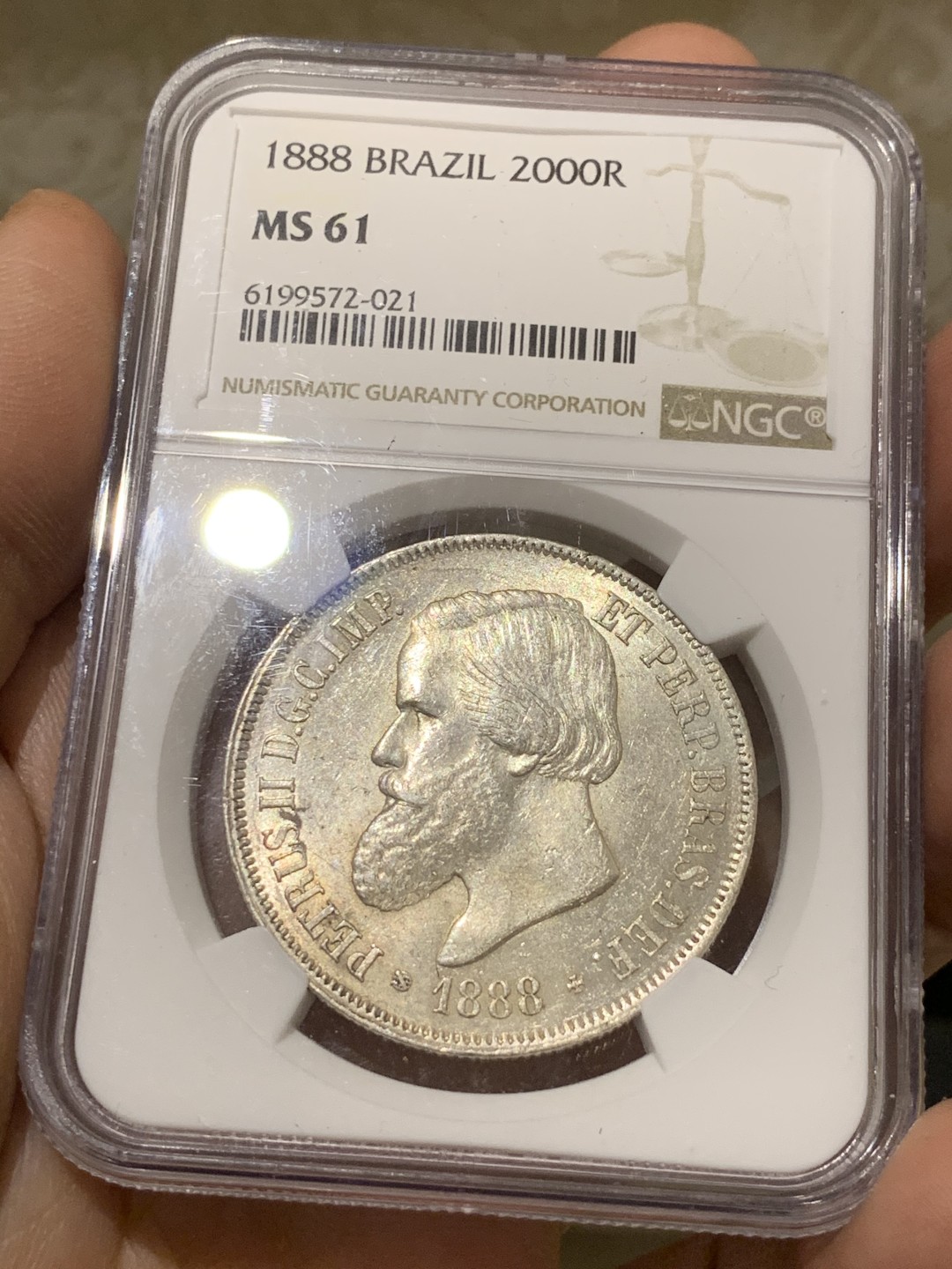 《竞宝斋》第47场-本周日，周一2场连拍（全场不限金额包邮） NGC-MS61 巴西帝国 1888年 佩德罗二世2000瑞斯大银币 潜力品种+热门年份