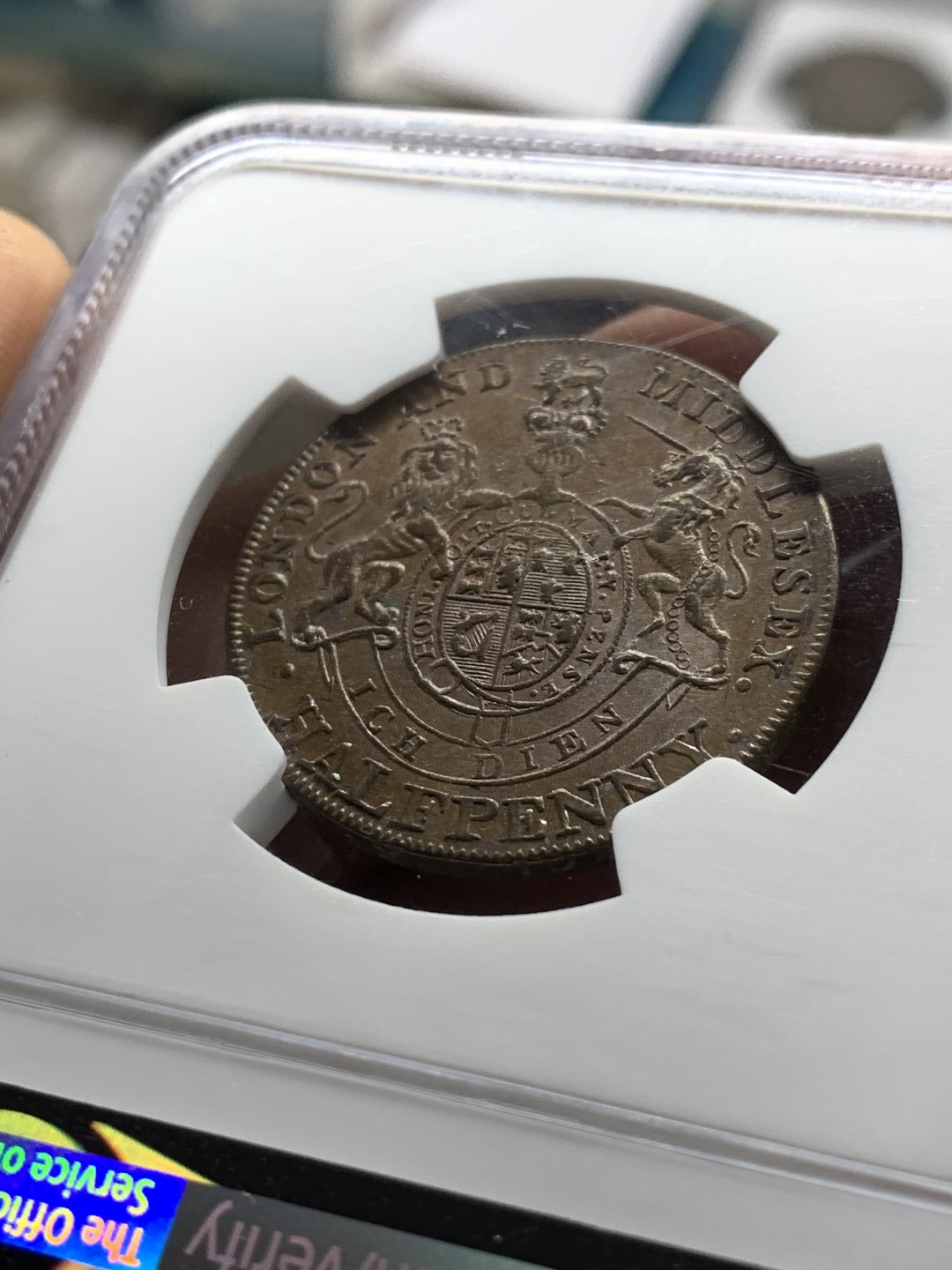 《竞宝斋》第47场-本周日，周一2场连拍（全场不限金额包邮） NGC AU58 1790年英国 米德塞斯半便士TOKEN 君主经典款，乔治四世代用币，比较少见品种