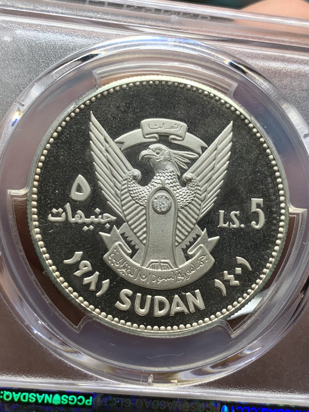 《竞宝斋》第47场-本周日，周一2场连拍（全场不限金额包邮） PCGS-PR66DDCAM 苏丹 1981年儿童年精制镜面5镑纪念币 镜面底板 设计精美 发行量35000枚