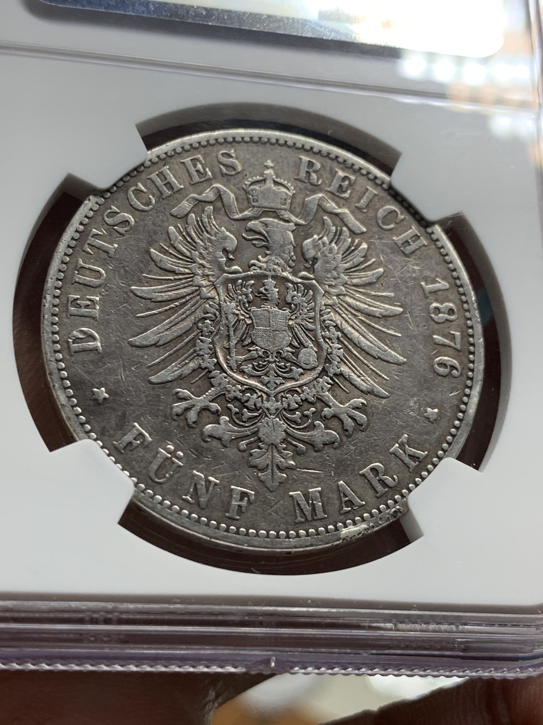 《竞宝斋》第47场-本周日，周一2场连拍（全场不限金额包邮） 1876年J汉堡短翅5马克NGC VF-DETAILS