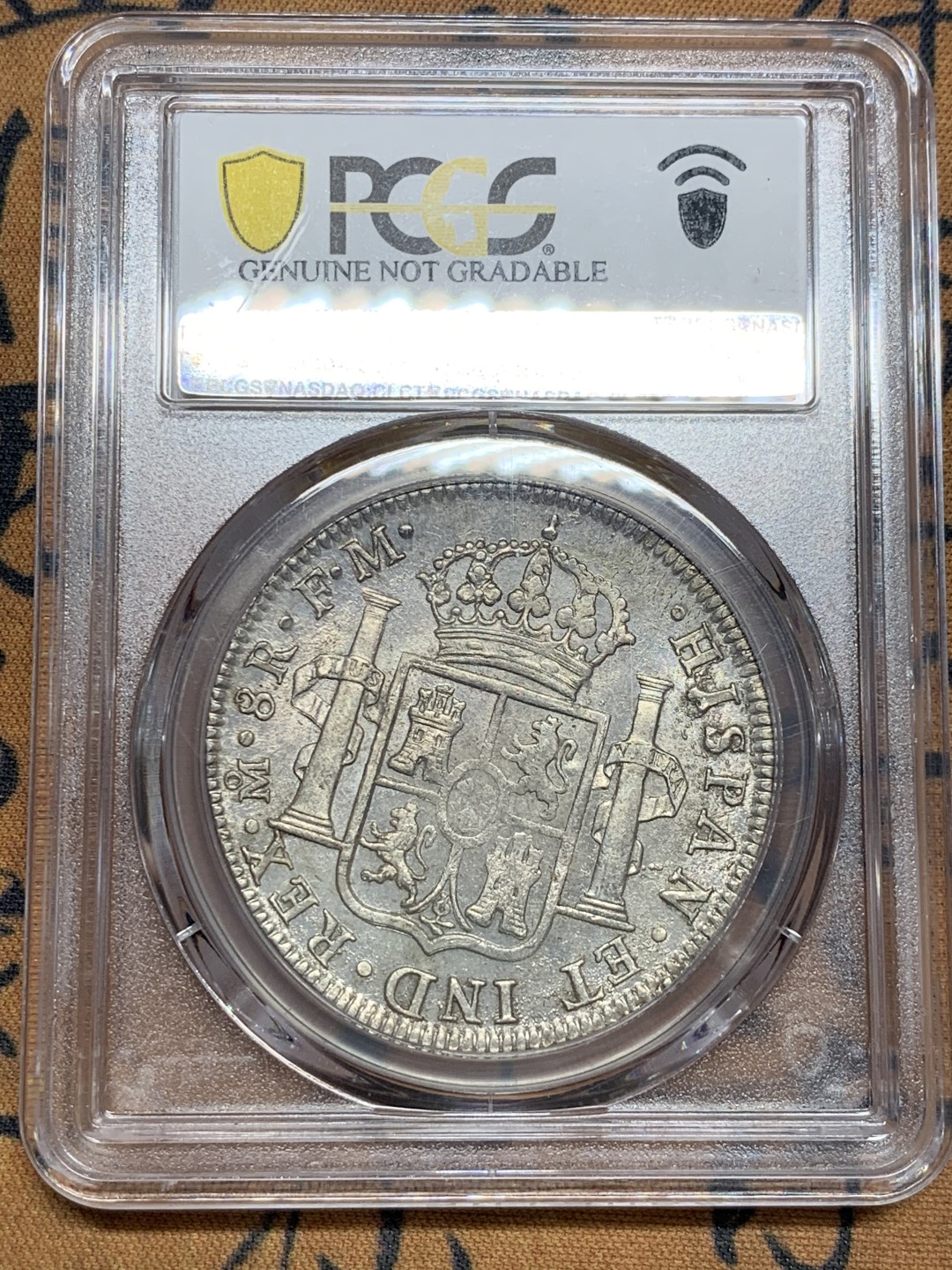 《竞宝斋》第47场-本周日，周一2场连拍（全场不限金额包邮） PCGS AUD 墨西哥 1797年 卡四 双柱银币 正反深打，状态不错